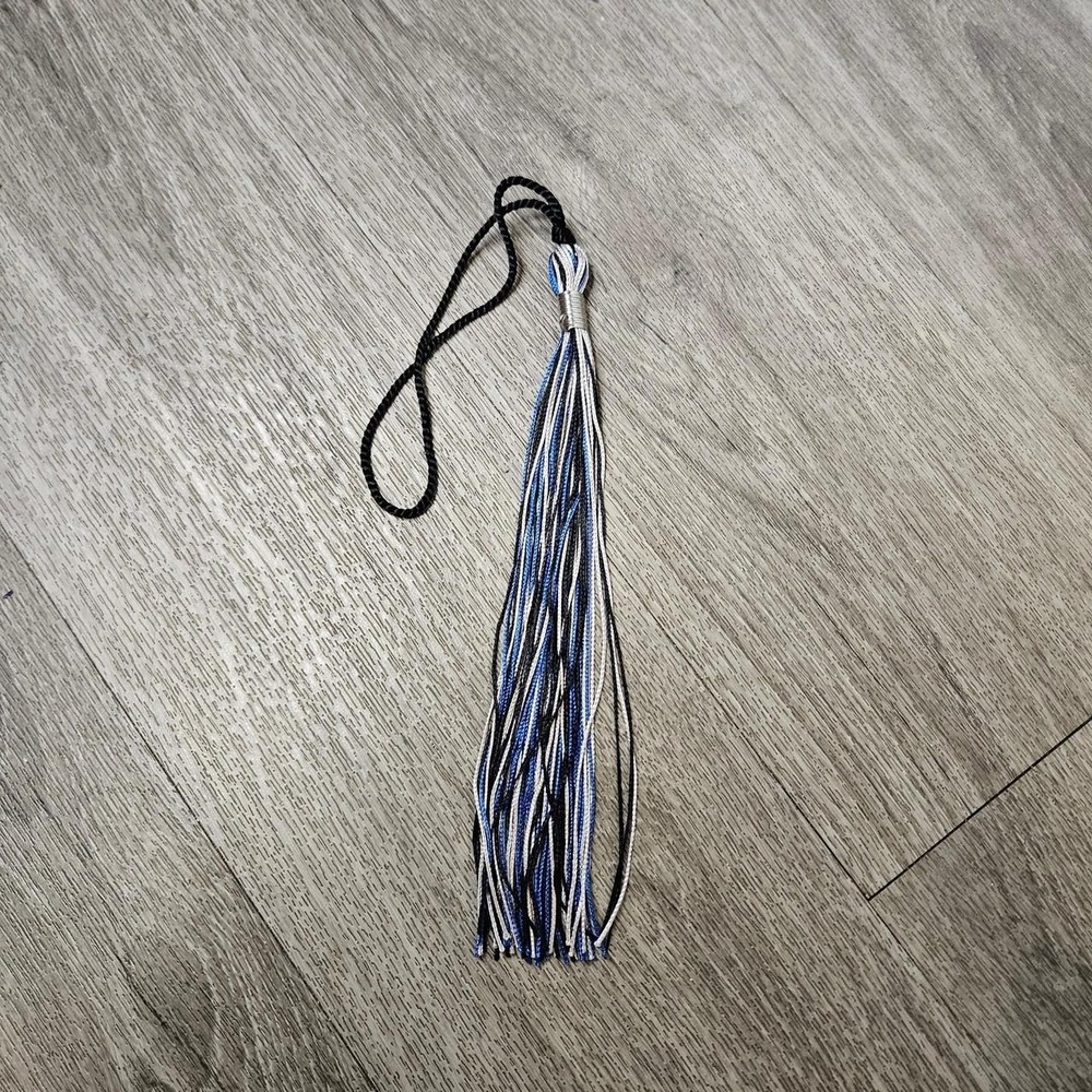Blue, white, and black striped tassel graduation hanging loop